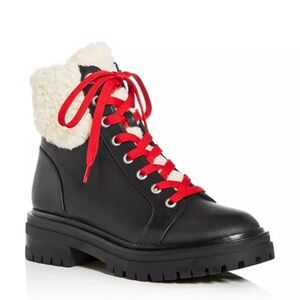 Black Leather and Faux Fur Lace Up Ankle Boot by Kenneth Cole